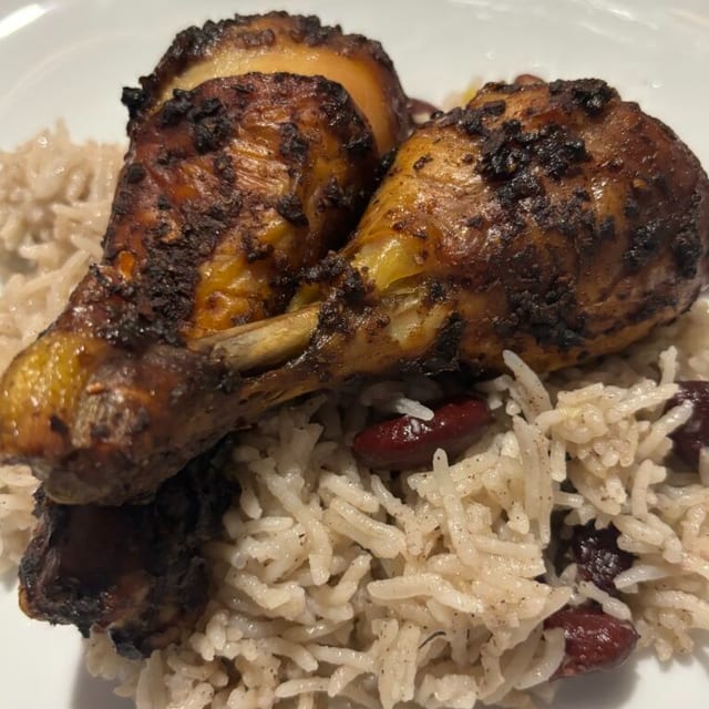 Jerk Chicken With Rice & Peas.