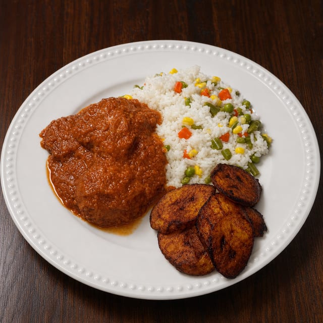 White Rice with Tomato Stew with / Fish/ Chicken.